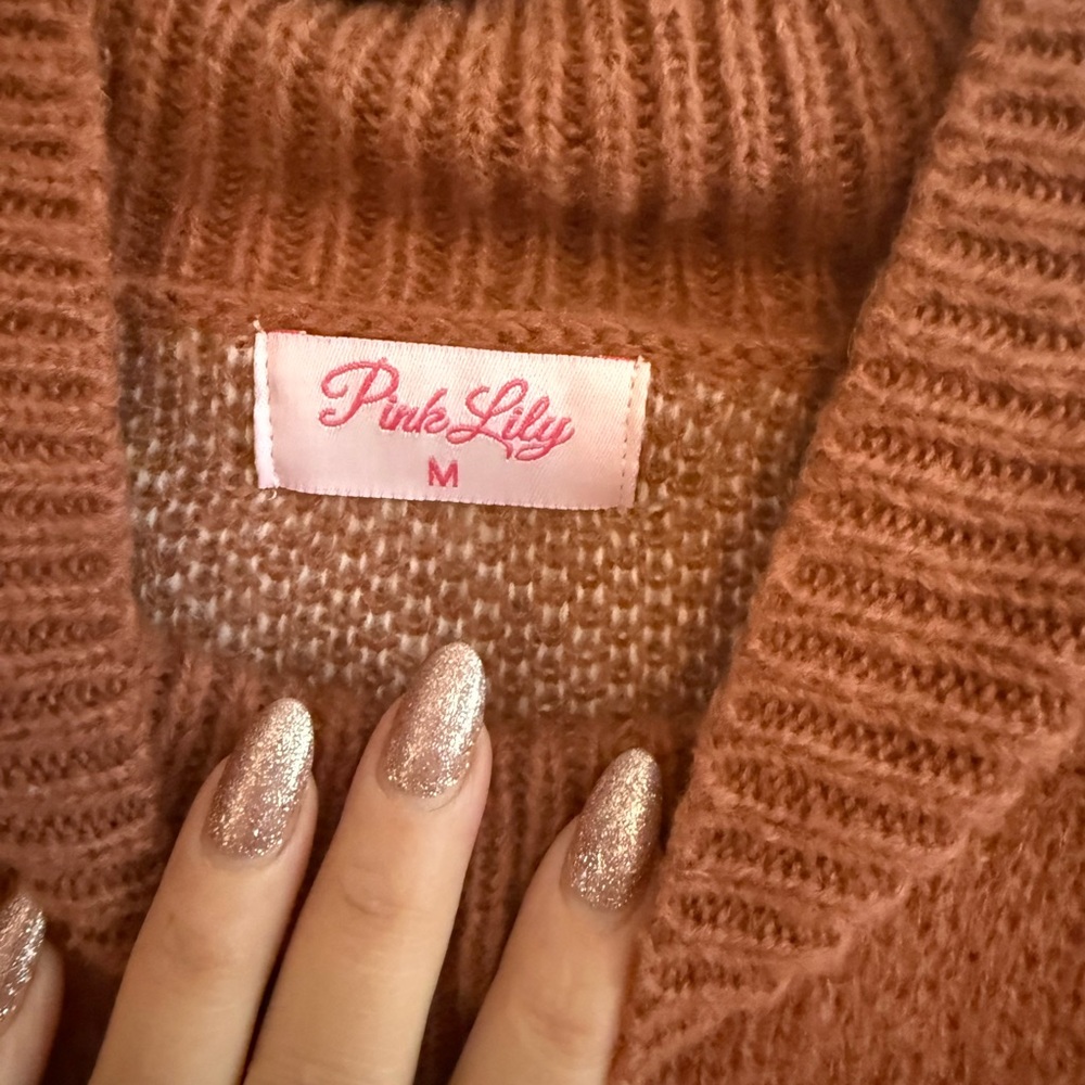 Pink Lily Brown Daisy Knit Sweater - Picture 3 of 4
